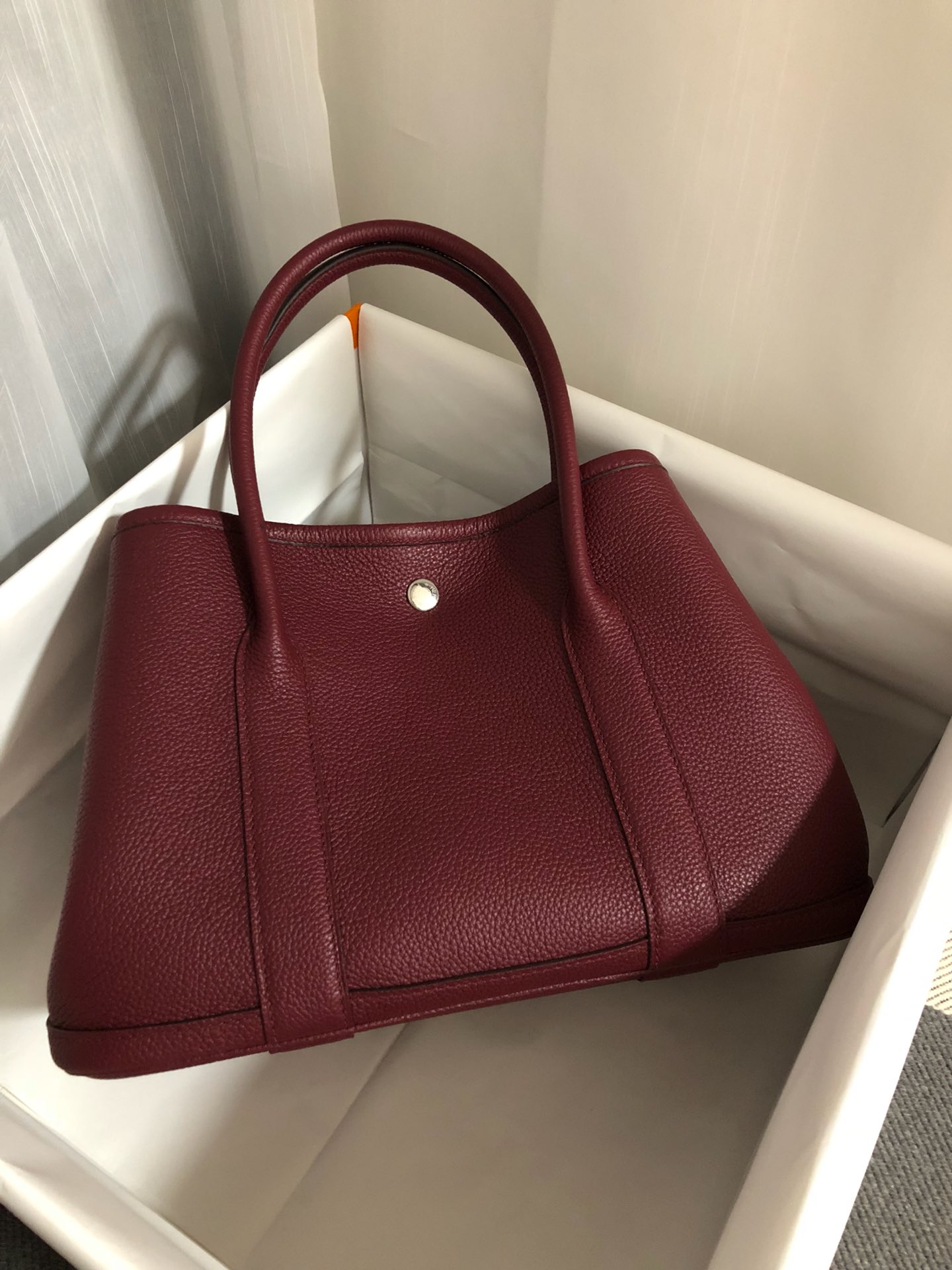 Hermes Garden Party 30cm Tote Handbag In Bordeaux Clemence Leather